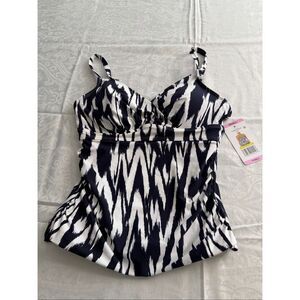 NWT Anne Cole Navy Blue White UPF 50 Tankini Top Size Small New
